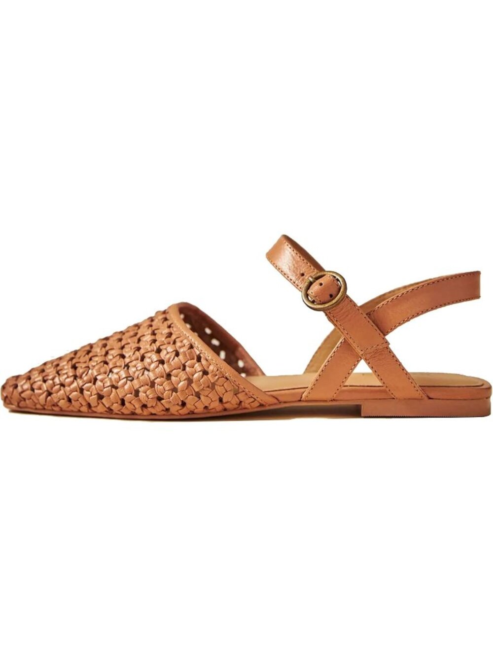 Women's Brown Closed Toe Square Toe Ankle Strap Buckle Closure Braided Sandals